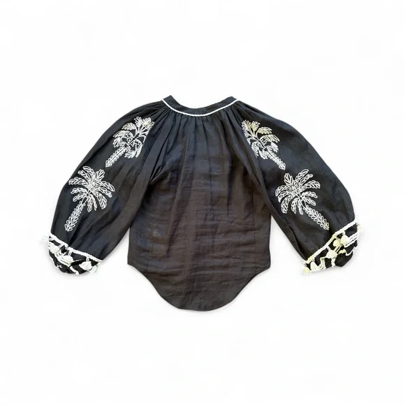 Johanna Ortiz Black Top with Cream Trim - Picture 4 of 5